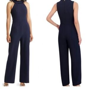 Eliza J jumpsuit Ruffle Halter Neck navy blue size 8